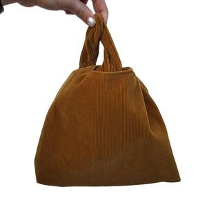 Merit Beauty Mustard Yellow Corduroy Knot Bag Minimalist Slouchy Wristlet Pouch